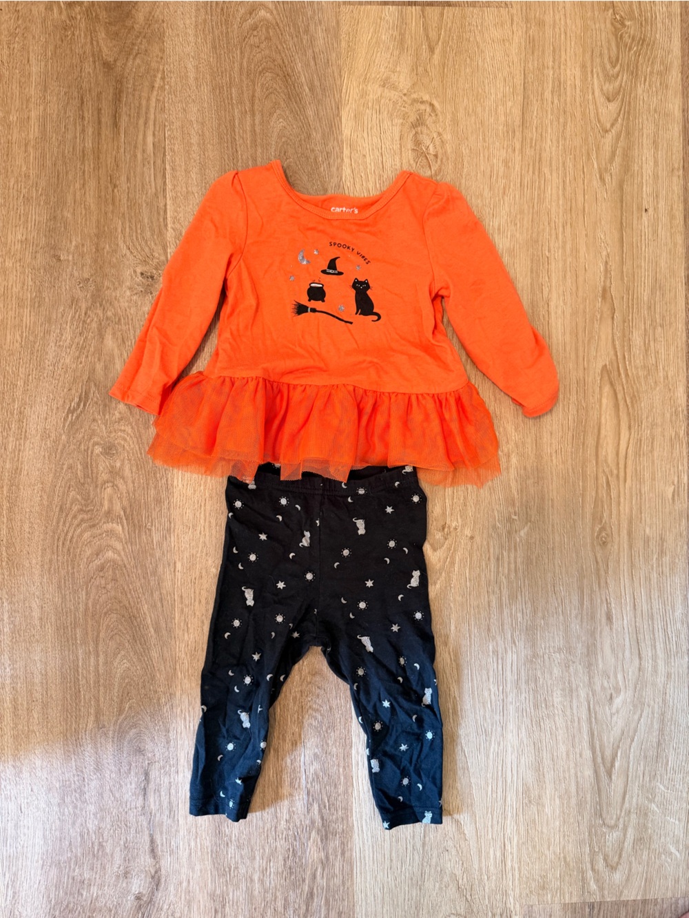 12m Carter's Orange Halloween Cat Top with Black Cat Graphic